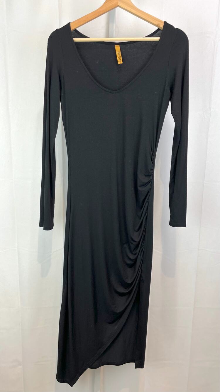 RACHEL PALLY  Size M Side Ruched Long Sleeve Midi Dress Stretch Jersey Black